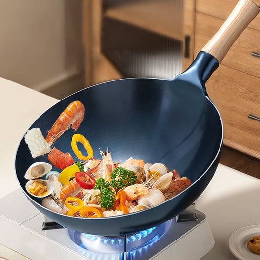 （🔥Varmt salg 50% avslag på+ gratis frakt）Ubelagt non-stick jern wok