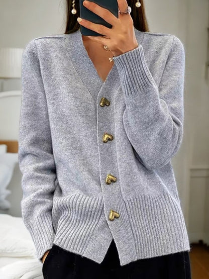 🌟2024 Hot Sale 49% Avslag🔥Dame Casual Vinter Ensfarget Garn Ullknapp Cardigan