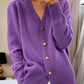 🌟2024 Hot Sale 49% Avslag🔥Dame Casual Vinter Ensfarget Garn Ullknapp Cardigan