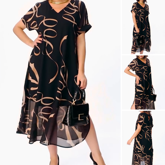 👗Flytende V-hals Midikjole