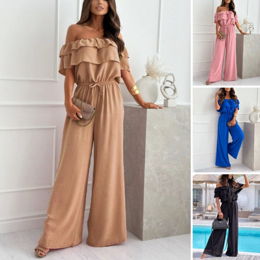 🌞Sommersalg🌺 Kvinners av - skulder ruffle jumpsuit - 60% avslag