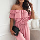 🌞Sommersalg🌺 Kvinners av - skulder ruffle jumpsuit - 60% avslag