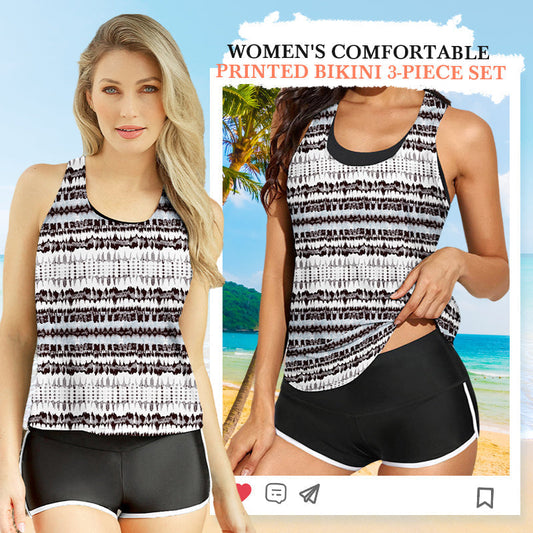 🔥Siste dagsalg 50% avslag !!🎁Kvinners komfortable trykt bikini 3-delt sett