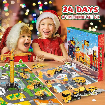 🔥Limited Time Promotion 60% OFF！！！🚗Kids Advent Calendar for Boys: Alloy Construction Engineering Vehicle Toy Sets